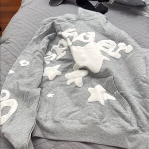 Gray Hoodie with White Graphic Design